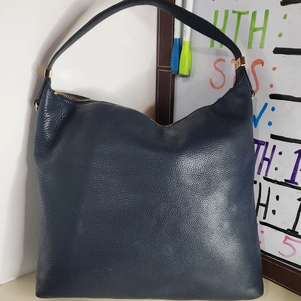 Michael Kors rich blue pebbled leather Bedford hobo‎ bag gold hardware